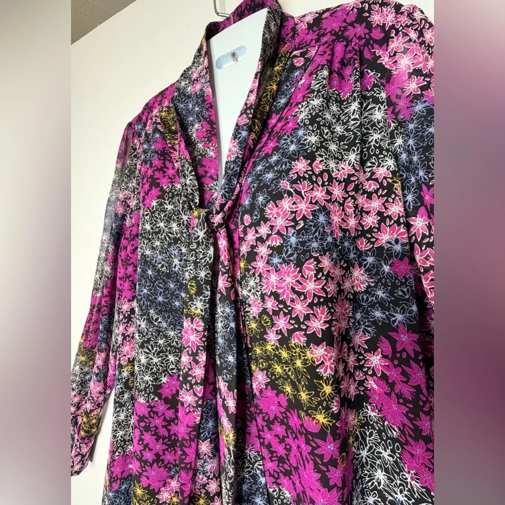 CeCe by Cynthia Steffe Aleah Floral Tie-Neck Chiffon Woman’s Mini Dress Size 10